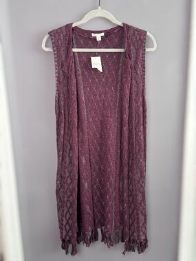 Cato Burgundy Knit Sleeveless Duster Cardigan Vest Small